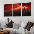 thumbnail image 2 of ONETECH  Large Black Red City Night Wall Art New York Skyline Canvas Empire State Building Pictures Prints12''x16''X3 Panels, 2 of 4