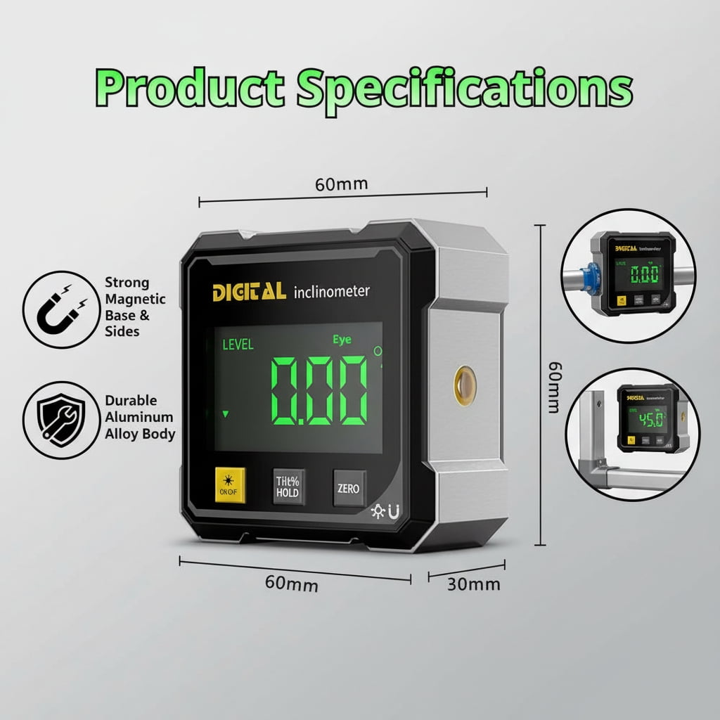 Stxxno Magnetic Digital Angle Finder Electronic Laser Level Rechargeable 4-Side Strong Magnetic 1-Pack