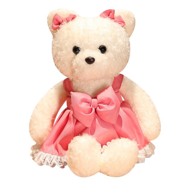 35/60cm Kawaii White Teddy Bear Plushie Dolls Lovely Bear with Clothe Holding Bow Pillow Nice Wedding Valentine's Gifts For kidsPink45cm Deng Xun unisex