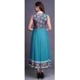 thumbnail image 4 of Bimba Robe Anarkali Fleurie Bleu Sarcelle Col Mandarin Sans Manches Kurtis pour Femmes Imprimé Robe Maxi Très Grande, 4 of 6