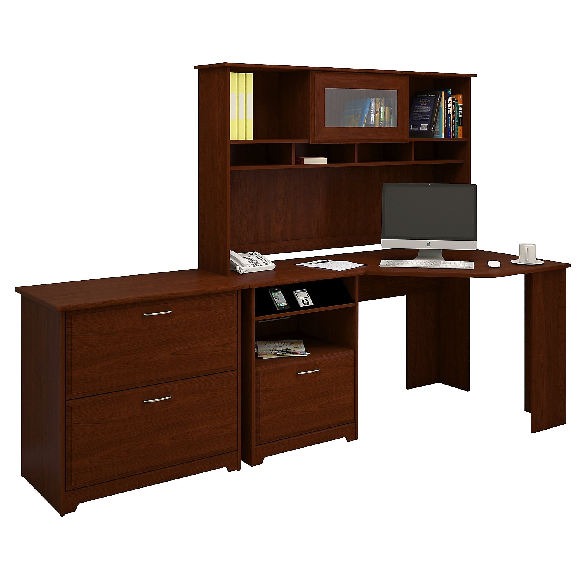 Bush Furniture Cabot Corner Desk w/Hutch and Lateral File