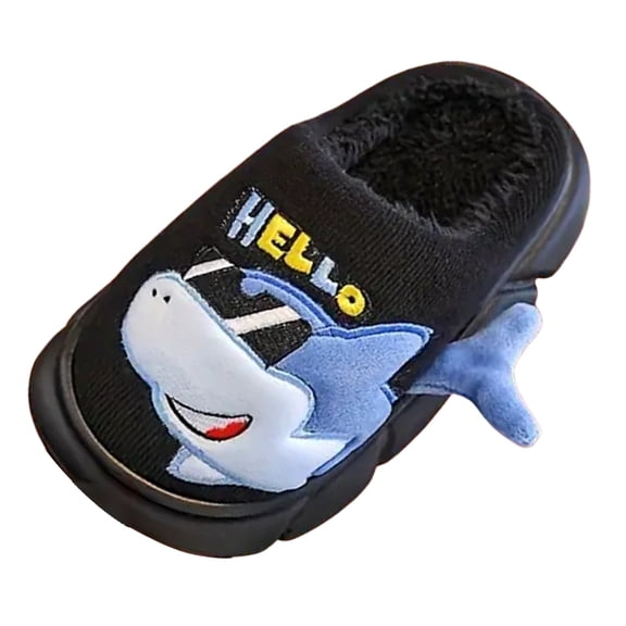 Toddler Kids Fuzzy Slippers Boys Girls Warm Animal Cute Cartoon Non Slip Winter House Slippers Plush Indoor Bedroom Slide Shoes Black Size 13.5 Little Child