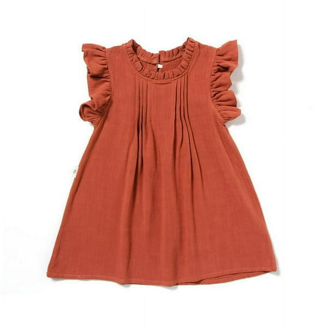 Robes de Princesse Unies pour Tout-Petites Filles, Douces, à Volants, Col Ras du Cou, Sans Manches, Robe d'Été, Vêtements Décontractés
