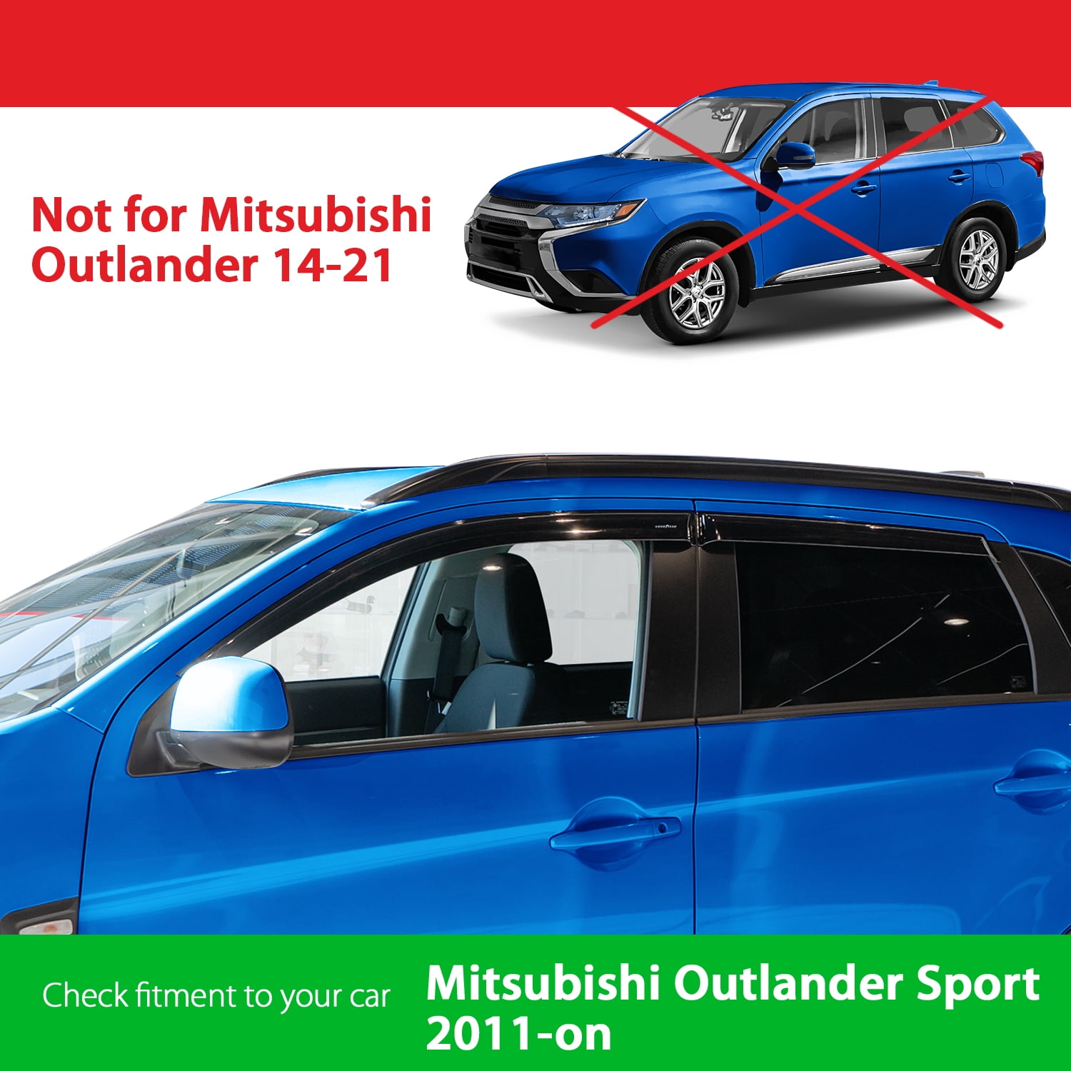Goodyear Shatterproof Side Window Deflectors for Mitsubishi Outlander Sport 2011-2026, Tape-on Rain Guards, Window Visors for Cars, Vent Deflector, Vent Visor, Car Accessories, 4 pcs- GY003155