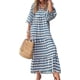 thumbnail image 3 of Vestido largo bohemio con mangas abullonadas para mujer, vestido informal de verano con cordón Floral y cuello en V, vestidos sueltos para vacaciones y playa, 3 of 5