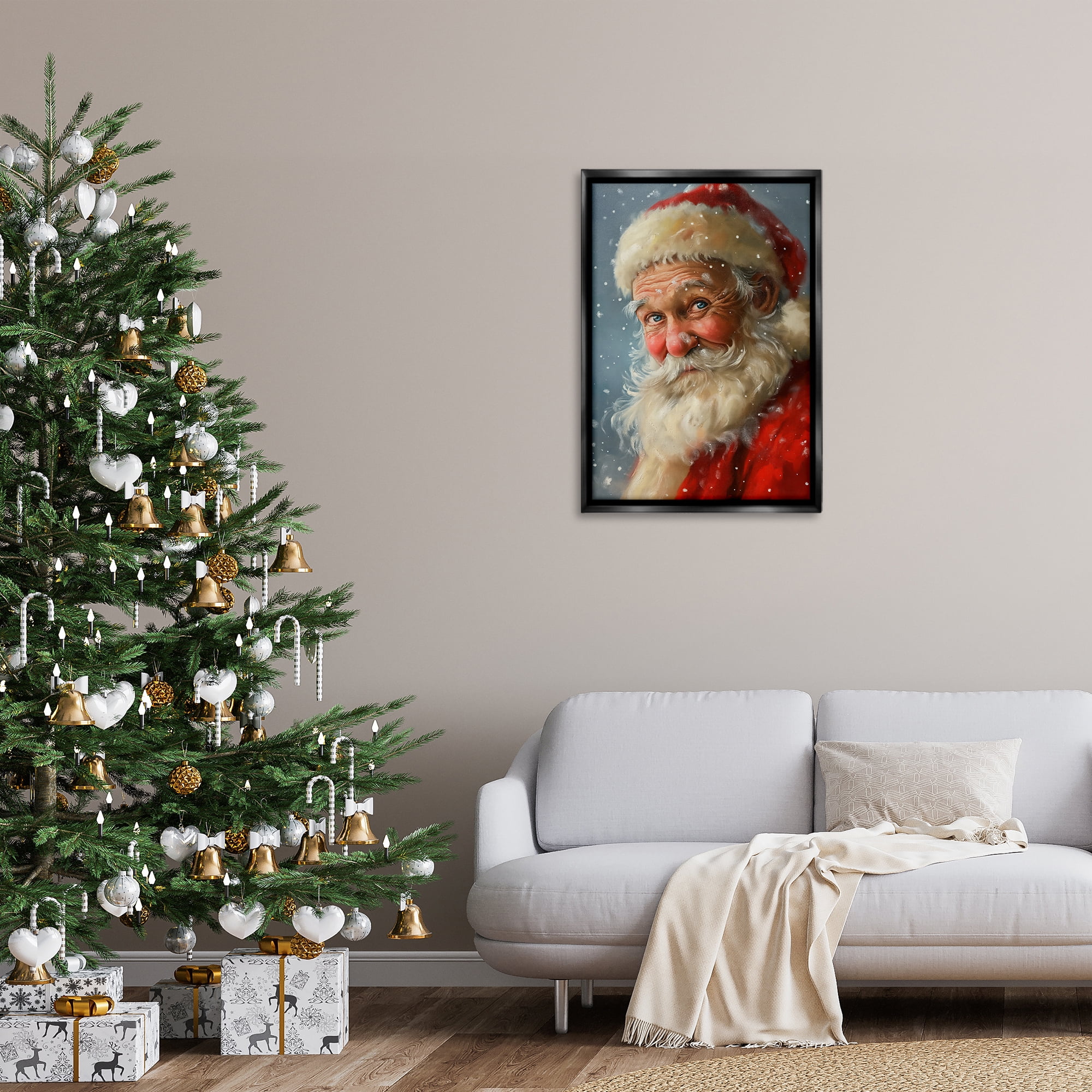 Stupell Industries Rosy Santa Portrait Holiday Painting Black Floater Framed Art Print Wall Art, 21 x 31