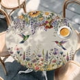 thumbnail image 2 of Spring Floral Round Tablecloth, Fitted Table Cover with Elastic for 36"-44" Round Tables, Daisy Sunflowers Wisteria Hummingbird Beige Table Cloth Outdoor Indoor Dinning Party Waterproof Tablecloths, 2 of 7