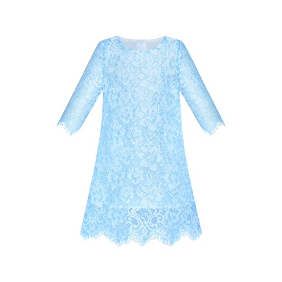 Girls Dress Lace Wave Hem Blue Elegant Party 6 Years