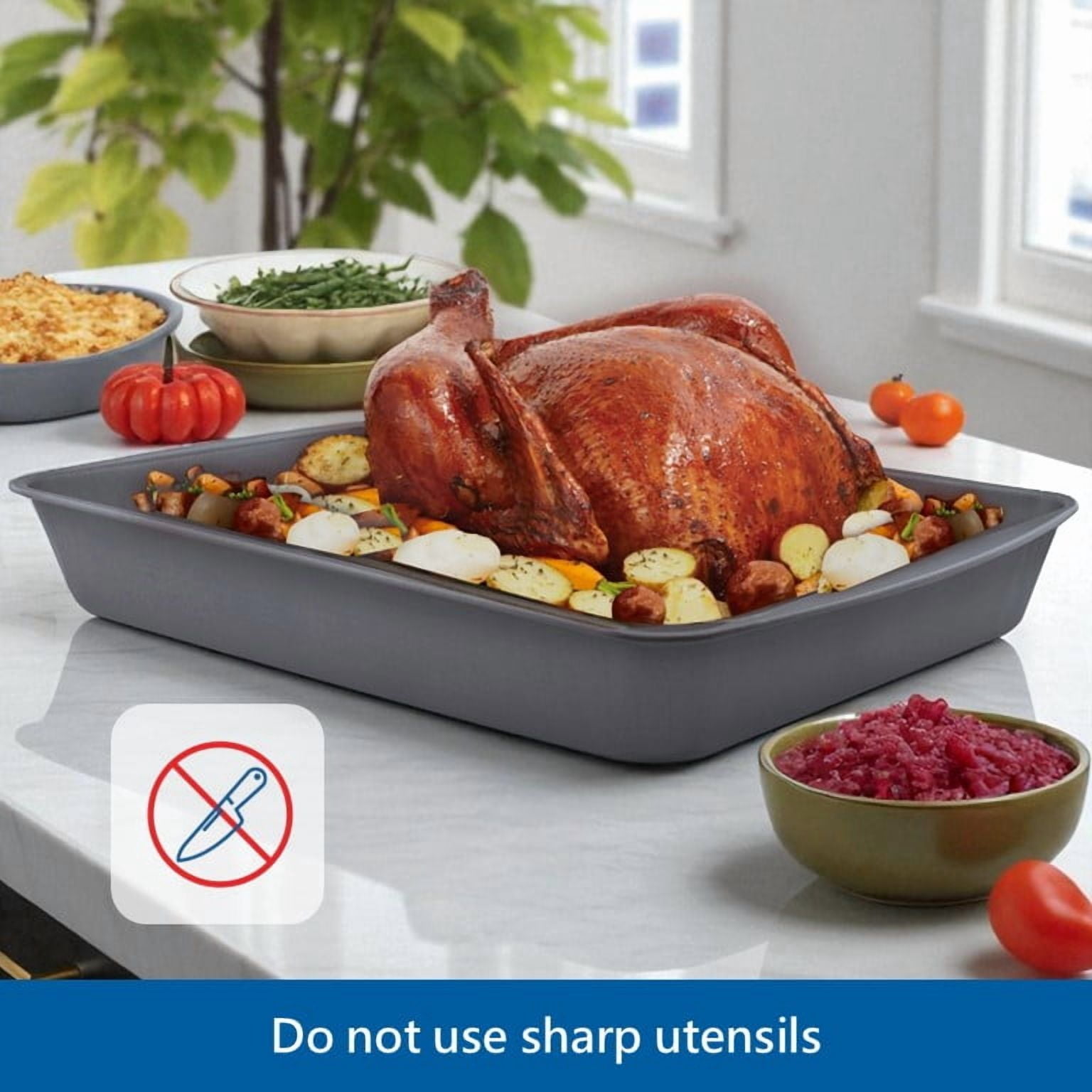 (3 pack) Mainstays Nonstick Jumbo Roaster, 17.2" x 12.7" x 2.7", Gray