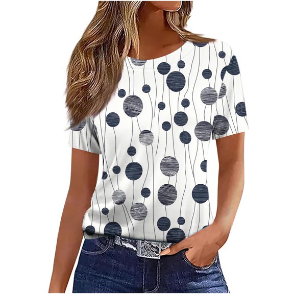Tnhcen Women's Summer Crew Neck Short Sleeve Gradient T - Shirt Casual Top, 95% Polyester 5% Spandex Soft Stretchy Fit, S - 2XL Plus Size Women's Blouse for Daily Wear