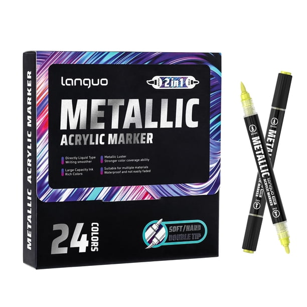 Marcadores de pintura acrílica Languo Metallic, 24 colores, doble punta
