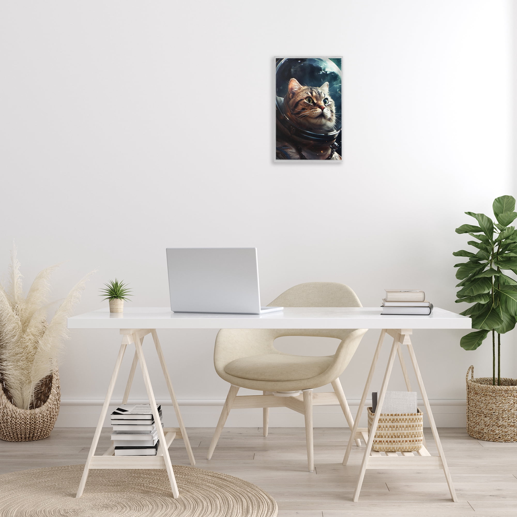 Stupell Industries Amazed Astronaut Cat Animals & Insects Painting Gray Framed Art Print Wall Art, 12 x 18