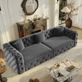 thumbnail image 3 of FFH 89" Pull Out Sofa Bed, 3-in-1 Convertible Sleeper Sofa, 4-Seater Velvet Chesterfield Couch Bed for Living Room, Gray, 3 of 10