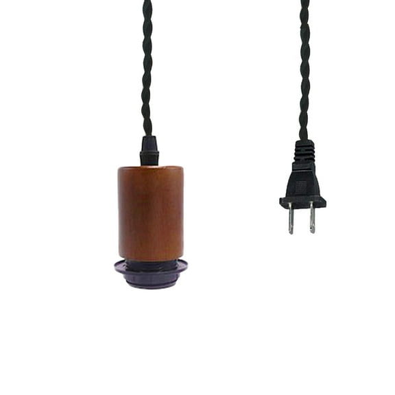 KAYYELAMP Corded Pendant Light 19.6 Feet Plug in Cord Vintage Design E26 Brown Wooden Base Hanging Light for DIY Kitchen Corner Loft(No Bulb)