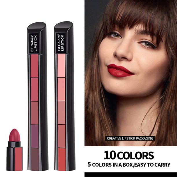 XWSHYW Lápiz Labial Combinación de Lápiz Labial Mate de 5 Colores Brillo de Labios de Lápiz Labial de Terciopelo Mate de 5 Secciones