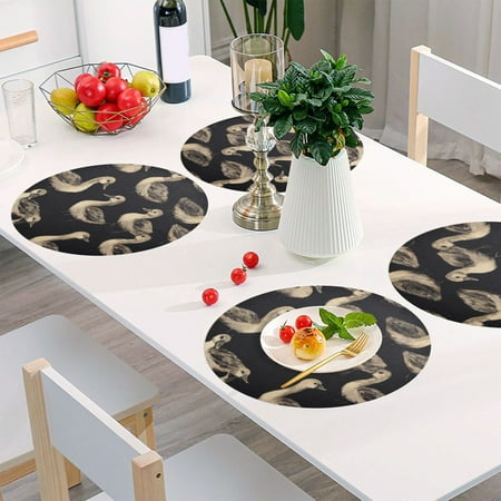 

Round Grid Placemat One Sizex4 Round Placemat PVC Plate Mat，15.4 Inch Non-Slip and Heat Resistant Table Placemat Dining Room Placemat Cartoon Duck2