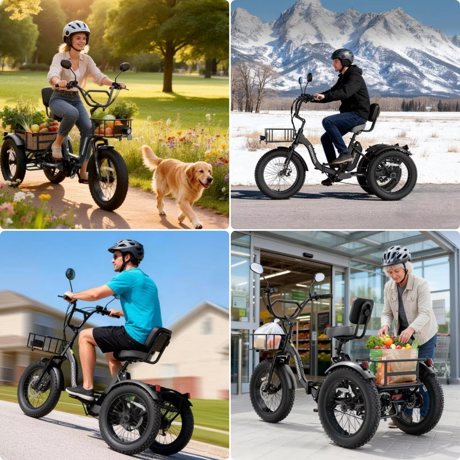 MOONCOOL Folding Electric Tricycle for Adults, 20" x 4" Fat Tire Electric Trike, 48V Peak 1092W  Electric Bicycle, 3 Wheels 7 Speed Ebike w/ 14.5Ah Removable Battery& Speed Differential Mechanism