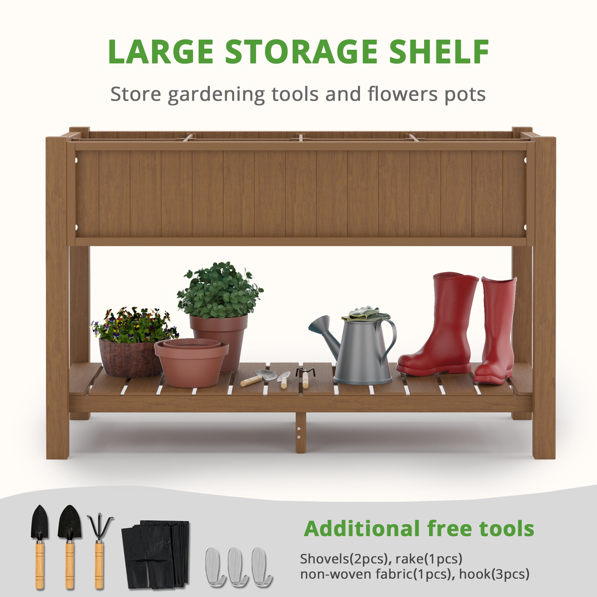 Dycanpo Large Raised Garden Bed with Tools and Shelf, HDPS Planter Box for Gardening Vegetables