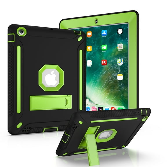 Allytech Silicone Case for iPad 4 / iPad 3/ iPad 2, Three Layers Silicone PC Heavy Duty Defender Kickstand Feature Shockproof Case Cover for Apple iPad 2nd/3rd/4th Generation, Black Mint