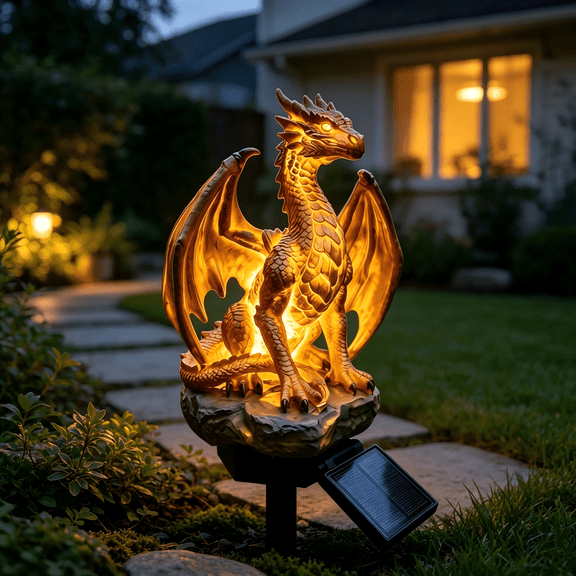 Solar Dragon Garden Stake Light, Durable Resin Flying Dragon Statue Lamp for Patio Yard Art Lawn Ornament and Porch Decor Use