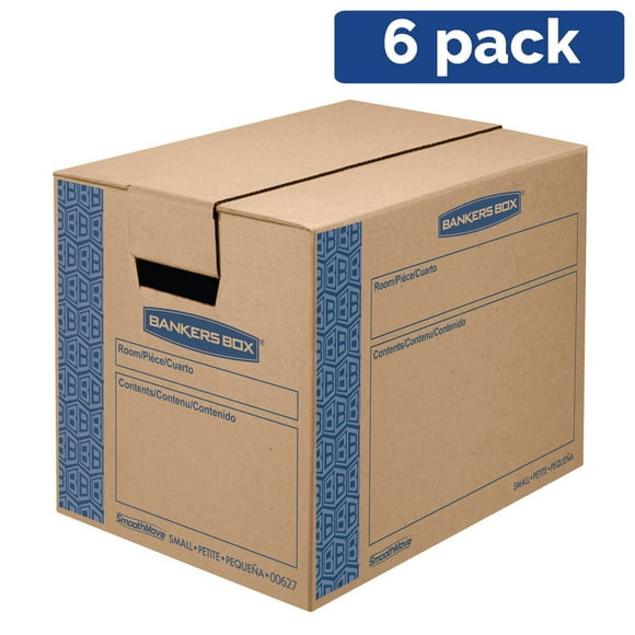 Bankers Box SmoothMove Prime Moving Boxes - Large, 6 pk, No Tape Required