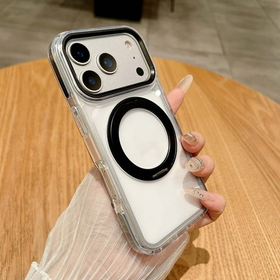 360° Spin Magnetic Stand for iPhone 17 Pro Max Clear Case, Compatible with MagSafe, Drop Protective Case for iPhone 17 Pro Max Translucent Ultra Slim Phone Cover with Kickstand Rotatable, Black