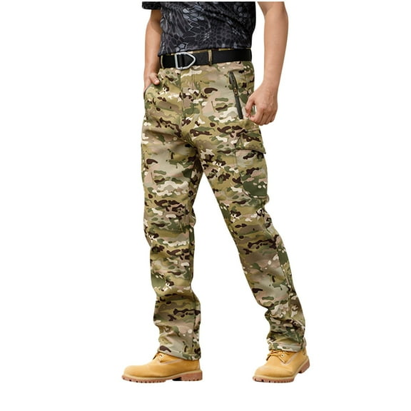 Men's Hiking Cargo Pants Fleece Lined Softshell Hiking Pant with Pockets Water Resistant Outdoor Winter Snow Ski Camo Pants