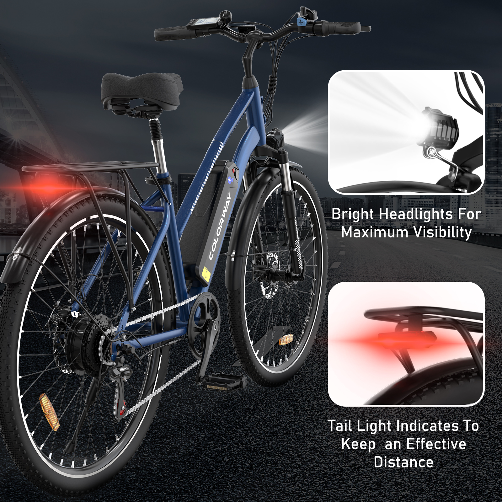 COLORWAY 500W Electric Bike, 28" Electric Bicycle, 36V/12Ah E Bike with 7 Speeds BK27M City bike UL2849