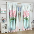 thumbnail image 5 of Watercolor Floral Curtains Dreamy Romantic Pink Flowers Green Leaves for Girls Women Bedroom Living Room Bathroom Rod Pocket Decoration Window Drapes 2 Panels W21xL63in W21xL54in, 5 of 6