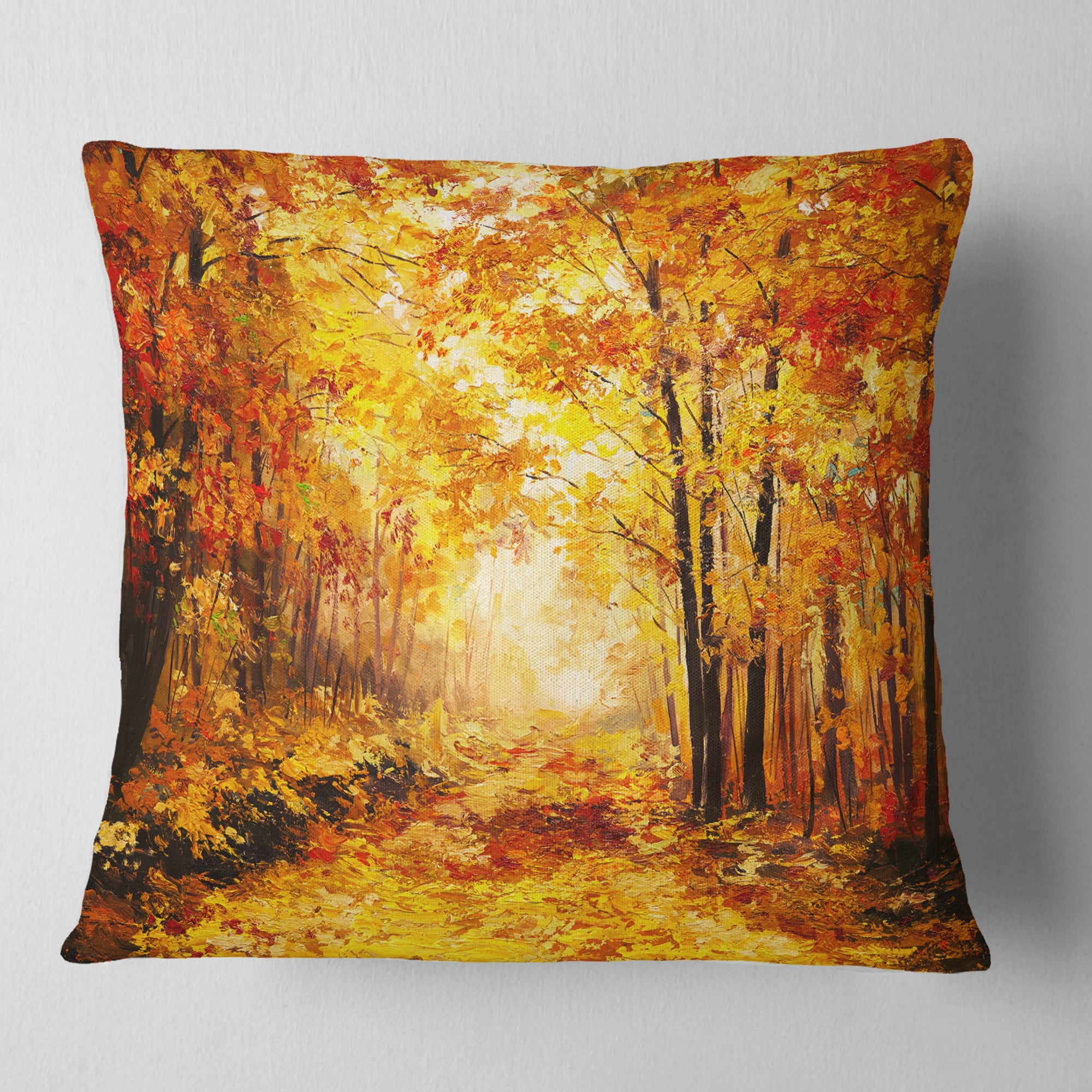 Designart Yellow Autumn Forest - Landscape Printed Throw Pillow - 18x18