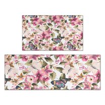 Pioneer Flower Floral Print Pattern Kitchen Rugs Sets Of 2,Anti Fatigue Kitchen Mat Rugs Non Slip Washable,Decorative Kitchen Floor Mats for Kitchen,Sink,Laundry,17"x30" 17"x47"