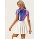 thumbnail image 3 of Camiseta Corta de Color Metálicos para Mujer Camiseta Brillante de Fiesta de Manga Corta Púrpura L, 3 of 6
