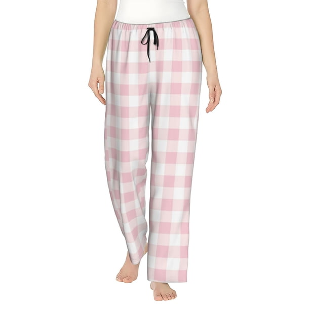 Balery Pink Checkboard Pantalones de pijama para mujer, pijamas ultraligeros, pantalones de estar por casa-Medium