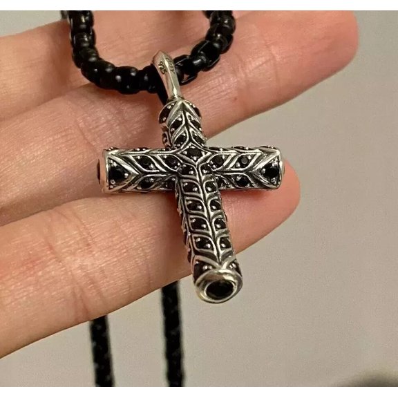 2Ct Round Lab Created Black Diamond Cross Pendant 14k White Gold Plated Silver