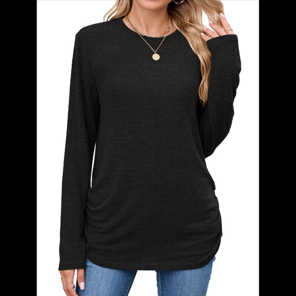 Suéteres de Mujer, Camisas de Larga, Moda de Otoño, Blusas de Moda, Conjuntos Fruncidos, Ropa de Invierno Negro XL