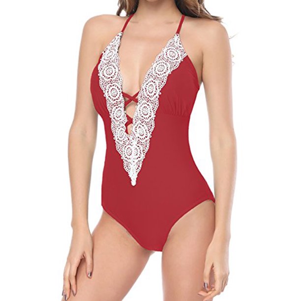 Lelinta Women S Slimming Halter One Piece Swimsuit Set Deep V Neck Floral Lace Cutout Bikini Bathing Suits Swimwear Walmart Com Walmart Com