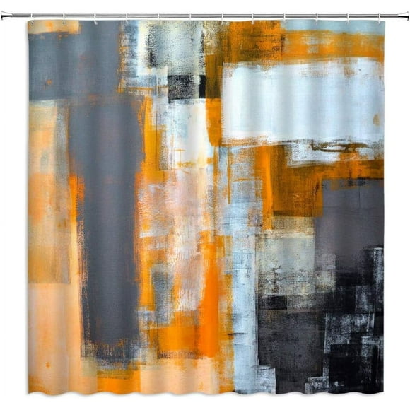 Gray and Orange Shower Curtain Abstract Art Grunge Style Brushstrokes Oil Painting Ombre Design Colorful Art Modern Home Fabric Bathroom Decor Set Include Hooks,70" WX70 H