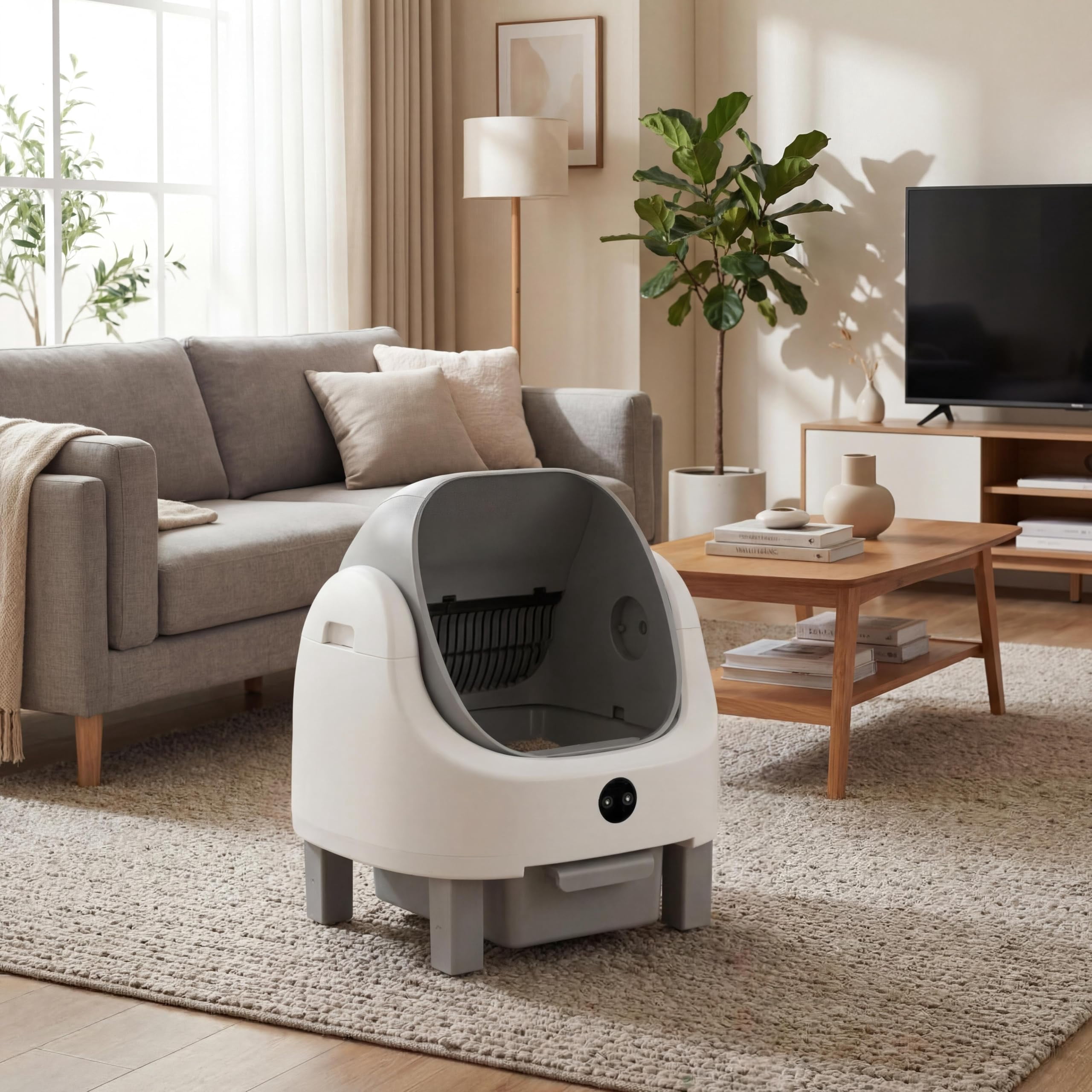 9L Self Cleaning Litter Box, Automatic Litter Box for Multiple Cats with Open-Top Design, APP Control, Real-Time Monitoring, Odor Control, 96L Drum, Waste Bin, Infrared Safety Sensors