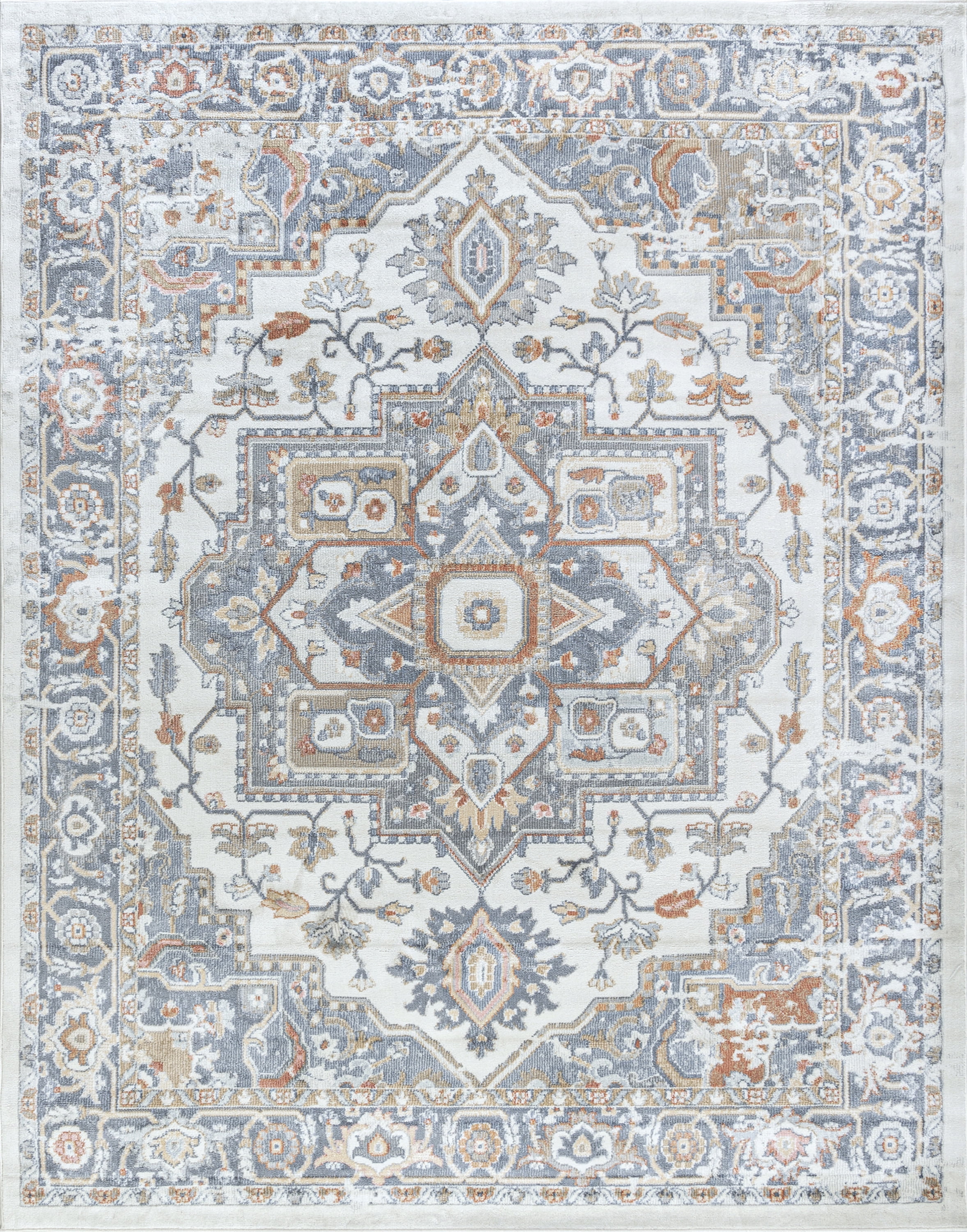 Allure Traditional 5' x 7' Cream and Navy Polypropylene Indoor Area Rug
