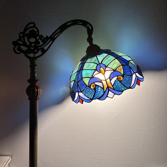 Tiffany Floor Lamp Blue Liaison Stained Glass Gooseneck Adjustable LED Bulb Included for Living Room Bedroom 20"W*12"D*63"H