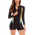 thumbnail image 3 of Women Half Zipper Swimsuits One Piece UV Protection Rash Guard Long Sleeve Boyleg Bathing Suit UPF 50+ Athletic Surfing Swimwear Boyshort Quick Dry Printed Surfwear, 3 of 6