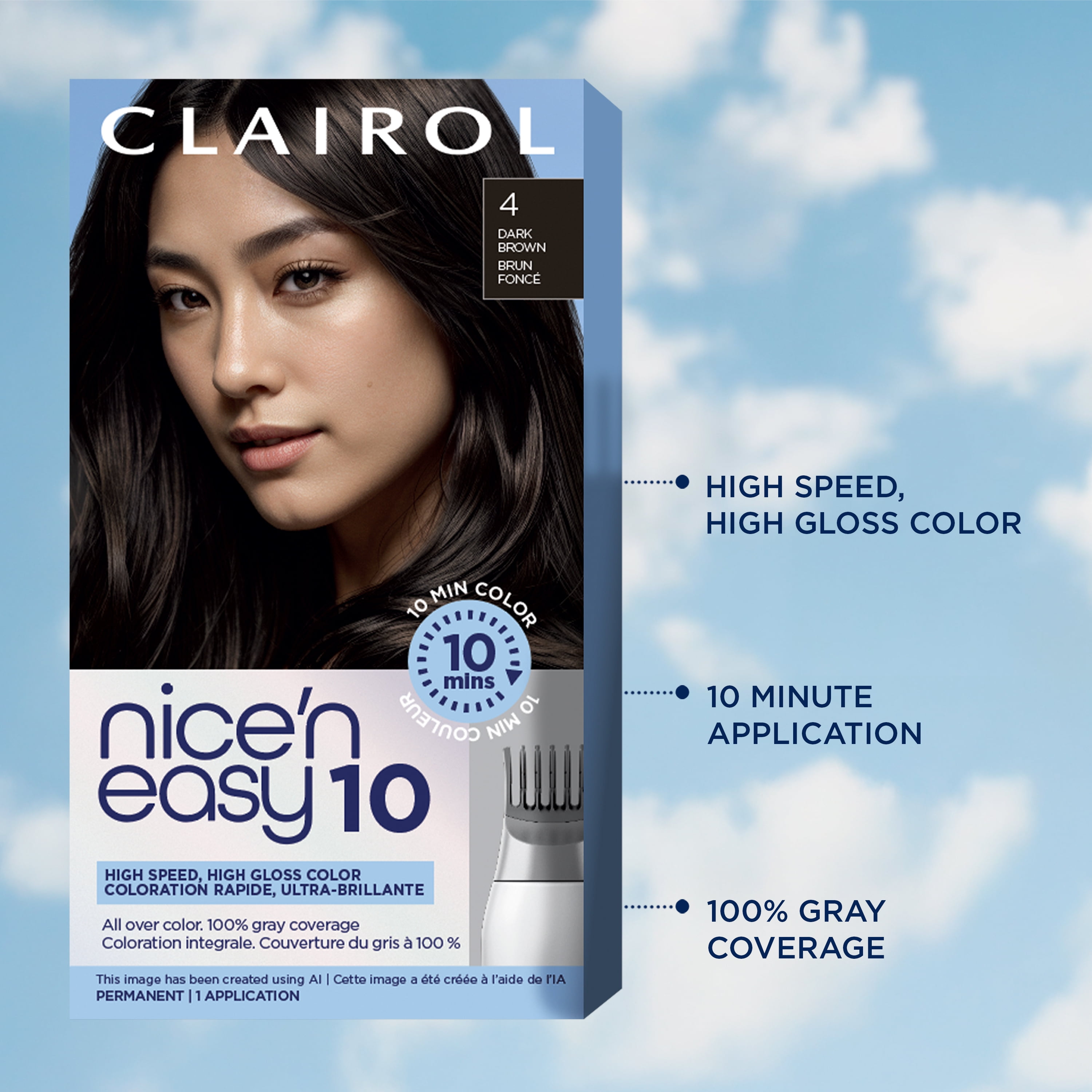 Clairol Nice'n Easy10 Permanent Hair Color Cream, 4 Dark Brown
