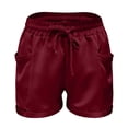 thumbnail image 5 of FAOWME Womens Casual Shorts Flat Front Drawstring Elastic Waist Solid Color Comfortable Lightweight Shorts With Pockets For Everyday Wear,Red,L, 5 of 5