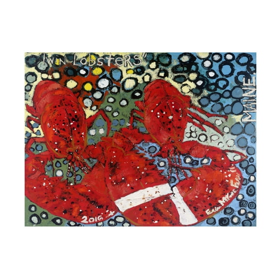 Canvas Wall Art - Erin McGee Ferrell 'Twin Lobsters I' Wall Art for Living Room, Bedroom, or Office Décor by Trademark Fine Art - 19 x 14 Inches