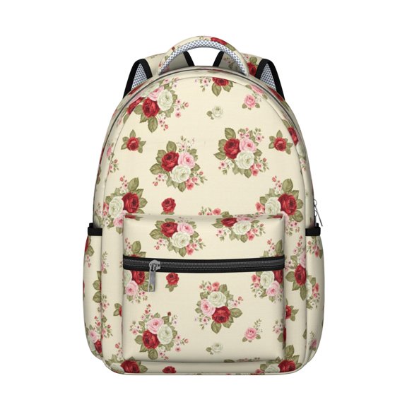 Pioneer Flower Floral Print Pattern Backpack for School, Cute School Bag with Adjustable Shoulder Straps and Padded Back, 15.3"x11"x7.1"