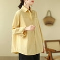 thumbnail image 4 of Women's Button Shirts Fashion Solid Color Stand-up Collar Shirt Long Sleeve Breathable Cotton Blouses Casual Loose Lapel Dressy Work Top with Pocket Yellow XL, 4 of 9