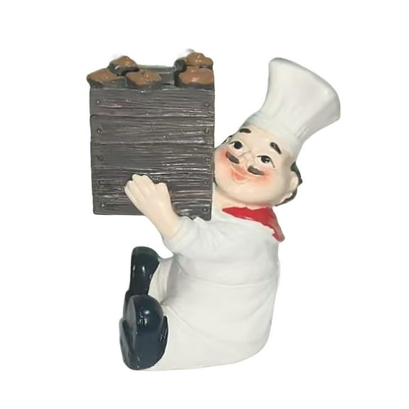 Dualoai Sitting Chef Figurine Handmade Decorative Ornament for Cafe Tabletop Cabinet brown