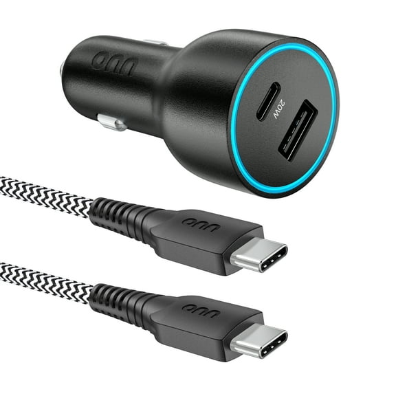 onn 32W Dual USB-C and USB-A Port Car Charger With 3ft C-C Cable ,USB-IF Certified, Black - Compatible with iPhone 17/16/15 Series, Samsung Galaxy, Note, Pixel Devices iPad Pro, & More