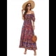 thumbnail image 2 of Vestido Informal, Fluido, con Estampado Floral Bohemio, Hombros Descubiertos, para Mujer (Verano 2025) Fondo Rojo XL, 2 of 9
