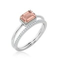 thumbnail image 2 of Minimalist 1.50 Carat Emerald Cut Morganite And Diamond Moissanite Engagement Ring, Wedding Ring in 925 Sterling Silver With 18k White Gold Plating, Promise Ring, Anniversary Ring, Bridal Rings Set, 2 of 3